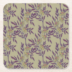 Vintage-style blue color botanical pattern square paper coaster