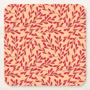 Vintage-style blue color botanical pattern  square paper coaster