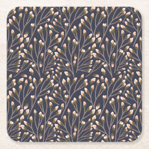 Vintage-style blue color botanical pattern square paper coaster