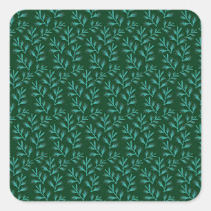Vintage-style blue color botanical pattern square sticker