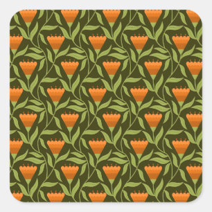 Vintage-style blue color botanical pattern square sticker