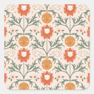 Vintage-style blue color botanical pattern square sticker