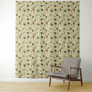 Vintage-style blue color botanical pattern tapest tapestry