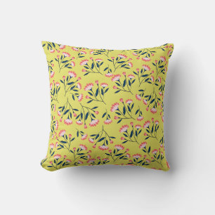 Vintage-style blue color botanical pattern throw cushion