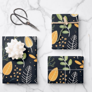 Vintage-style blue color botanical pattern wrappi wrapping paper sheet