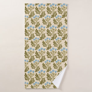 Vintage-style blue colour botanical pattern bath towel set