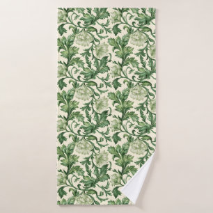 Vintage-style blue colour botanical pattern bath towel set