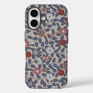 Vintage-style blue colour botanical pattern  Case- iPhone 16 Case