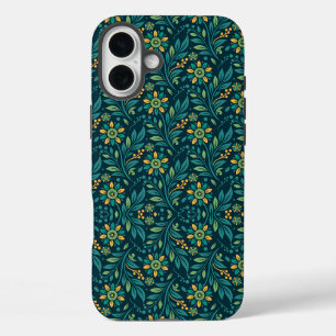Vintage-style blue colour botanical pattern Case- iPhone 16 Plus Case