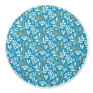 Vintage-style blue colour botanical pattern ceram ceramic knob