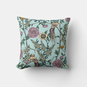 Vintage-style blue colour botanical pattern  cushion