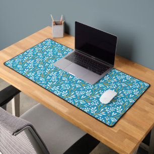 Vintage-style blue colour botanical pattern desk mat