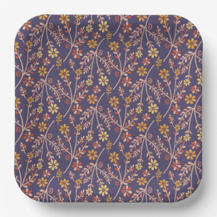 Vintage-style blue colour botanical pattern paper plate