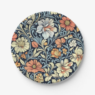 Vintage-style blue colour botanical pattern paper plate