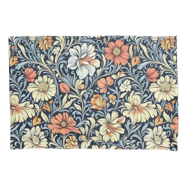Vintage-style blue colour botanical pattern  pillo pillowcase (Front-Left)