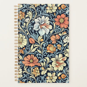 Vintage-style blue colour botanical pattern plann planner