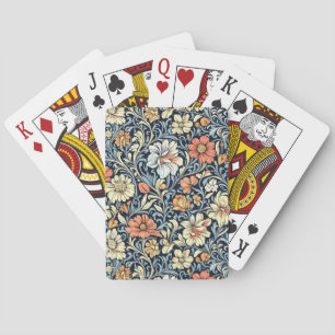 Vintage-style blue colour botanical pattern  poker playing cards