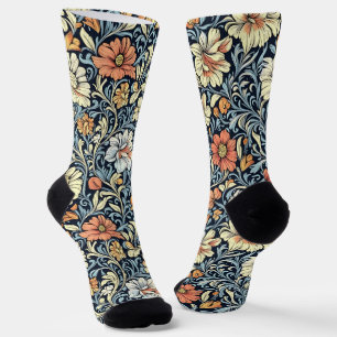 Vintage-style blue colour botanical pattern socks