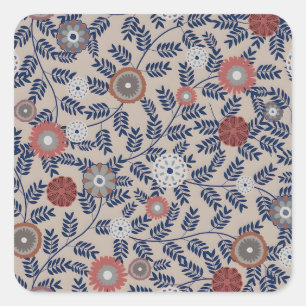 Vintage-style blue colour botanical pattern  squar square sticker