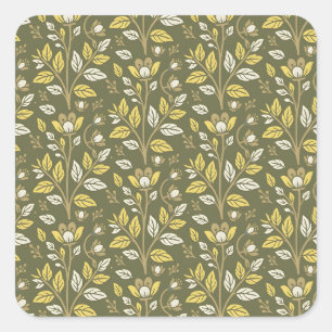 Vintage-style blue colour botanical pattern  squar square sticker