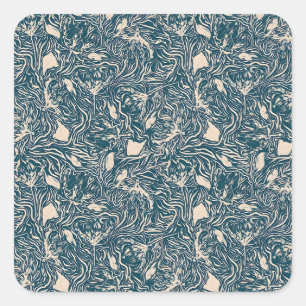 Vintage-style blue colour botanical pattern  squar square sticker