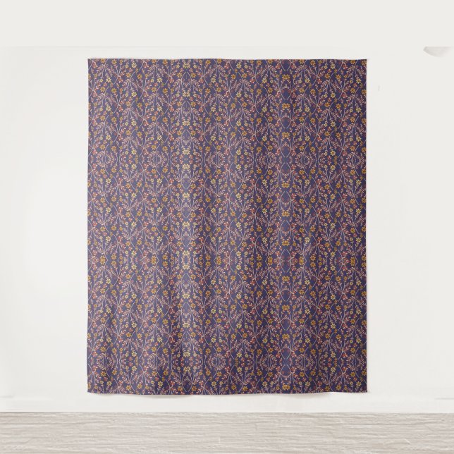 Vintage-style blue colour botanical pattern  tapes tapestry (Front)