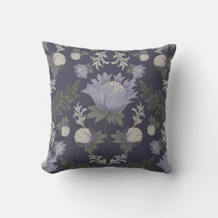 Vintage-style blue colour botanical pattern throw cushion