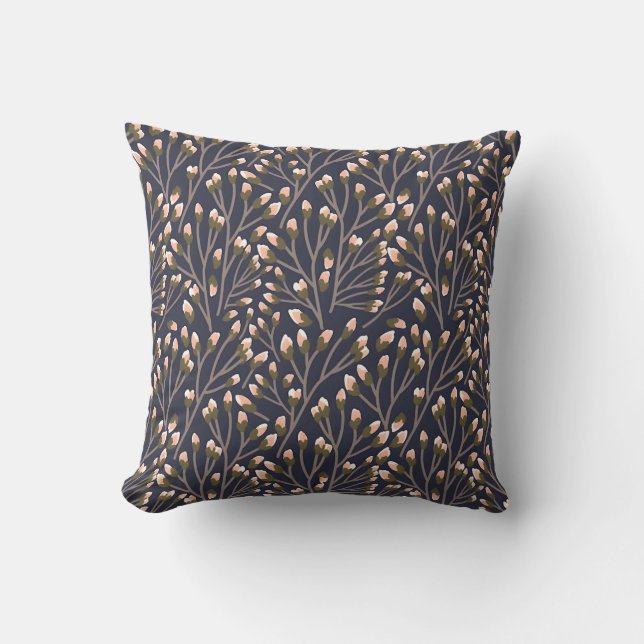 Vintage-style blue colour botanical pattern  throw cushion (Front)