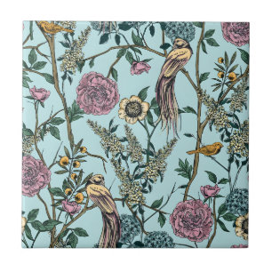 Vintage-style blue colour botanical pattern  tile