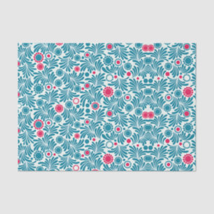 Vintage-style blue colour botanical pattern tissu tissue paper