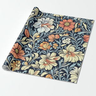 Vintage-style blue colour botanical pattern wrapp wrapping paper
