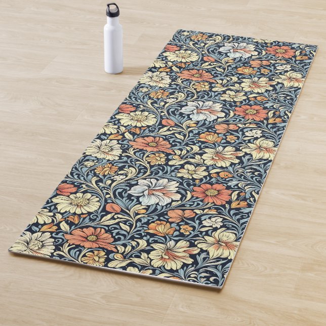 Vintage-style blue colour botanical pattern  yoga  mat (In Situ)