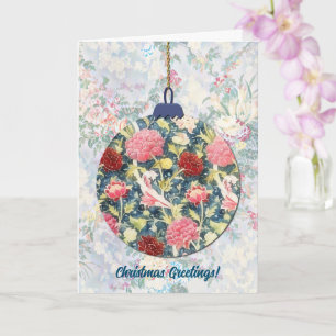 Vintage Style Blue Floral Christmas Ornament Art Card