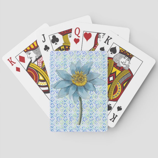 Vintage Style Blue Flower Playing Cards (Back)