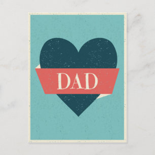Vintage Style Blue Heart Red Banner Postcard
