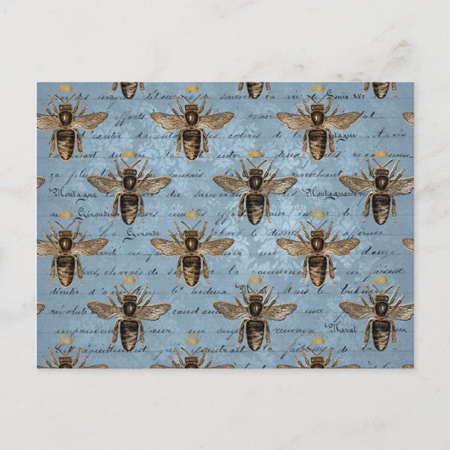 Vintage Style Blue Honey Bee Postcard (Front)