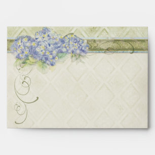 Vintage Style Blue Hydrangea Floral Swirl Damask Envelope