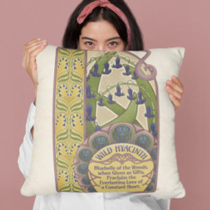 Vintage Style Bluebell Art with Green Pattern Back Cushion