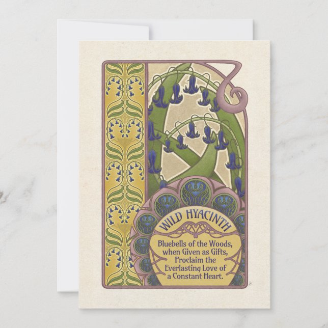 Vintage Style Bluebell Flowers- Pink Card  (Front)