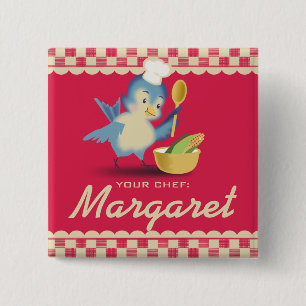 Vintage style bluebird chef cooking name badge