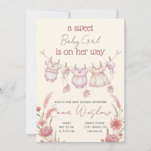 Vintage Style Boho Baby Shower Invitation For Girl