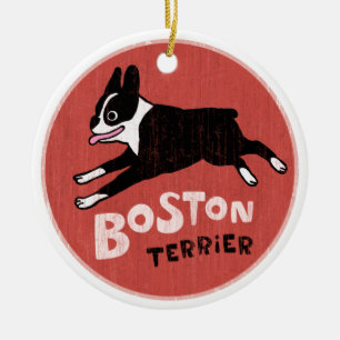 Vintage Style Boston Terrier Ceramic Tree Decoration