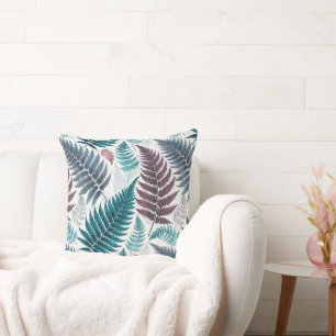 Vintage-style botanical fern leaves cushion