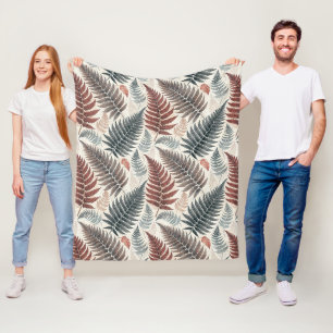 Vintage-style botanical fern leaves fleece blanket