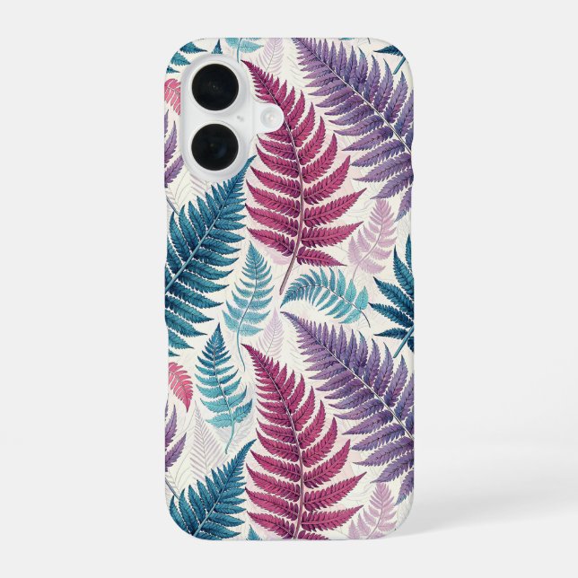 Vintage-style botanical fern leaves iPhone 16 case (Back)