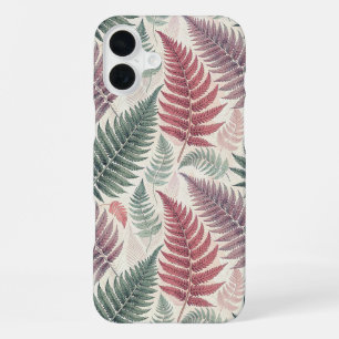 Vintage-style botanical fern leaves iPhone 16 plus case