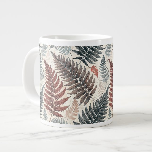 Vintage-style botanical fern leaves large coffee mug (Front Left)