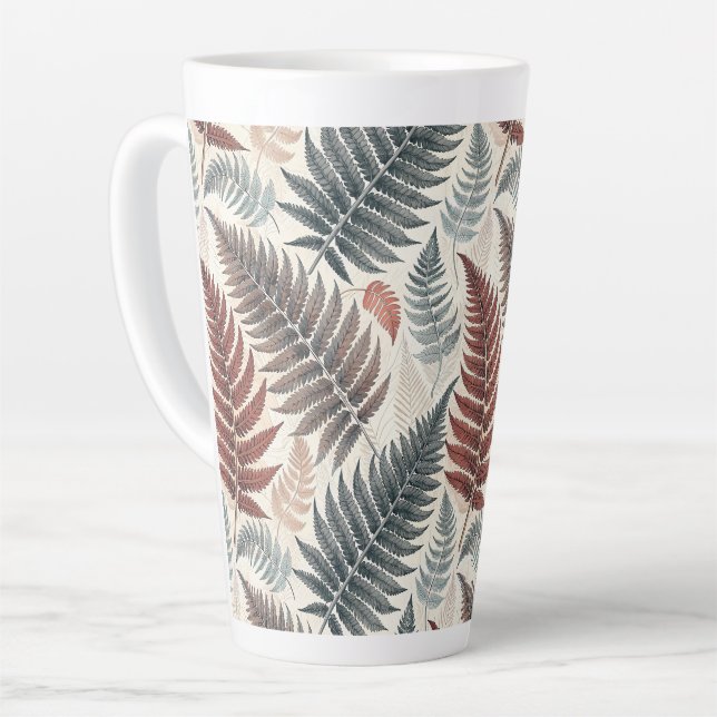 Vintage-style botanical fern leaves latte mug (Left Angle)