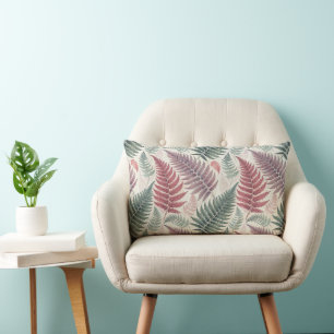 Vintage-style botanical fern leaves lumbar cushion