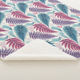 Vintage-style botanical fern leaves sherpa blanket
